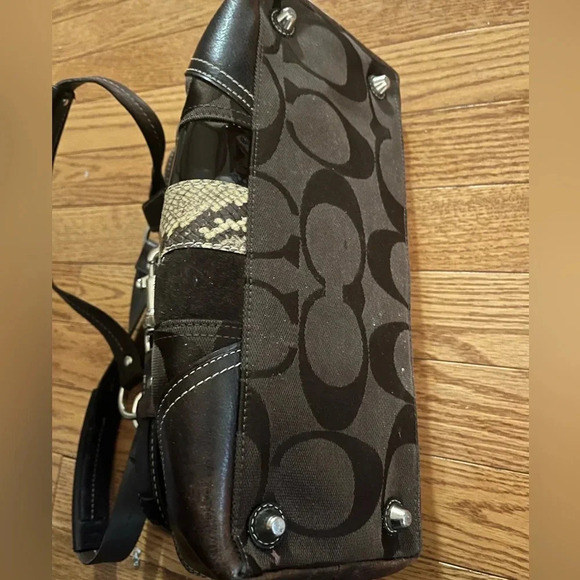 Coach Black/Brown Canvas and Leather Hampton Satchel Handbag - Picture 12 of 12